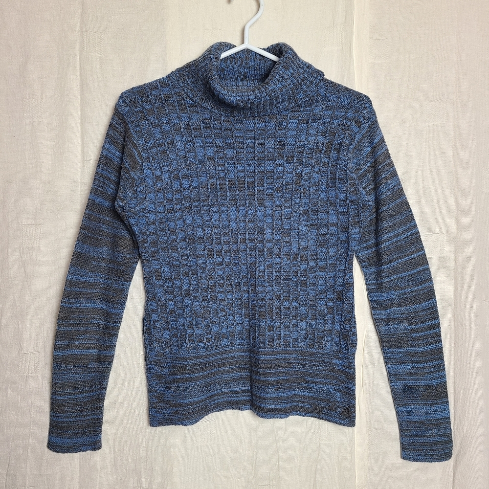 George Women's Blue Black Heathered Cowl Neck Long Sleeves Knit Sweater